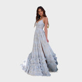 Florencija - Ilga bohemiška suknelė su skeltuku ir volanais.