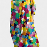 Anne | Skystas Suknelė su V formos Iškirpte ir Spalvingu Raštu