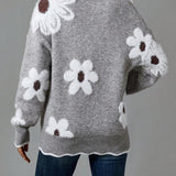 Belinha | Elegantiška Megztinė su V formos Iškirpte ir Gėlių Raštu