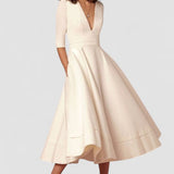 Laura | Midi suknelė moterims su A formos kirpimu, V formos iškirpte