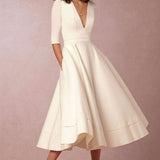 Laura | Midi suknelė moterims su A formos kirpimu, V formos iškirpte