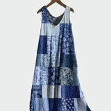 Mėlynos spalvos patchwork suknelė