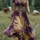 Serena™ | Maxi trumpas suknelė gėlėta levanda su rafinuotu akcentu