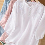 Kissina | Išsiuvinėta medvilninė ir lino blusa