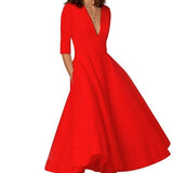 Laura | Midi suknelė moterims su A formos kirpimu, V formos iškirpte