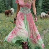 Serena™ | Maxi trumpas suknelė gėlėta levanda su rafinuotu akcentu