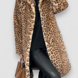 LEIA - Ilgas ir Minkštas Leopardo Rašto Paltas