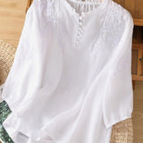 Kissina | Išsiuvinėta medvilninė ir lino blusa