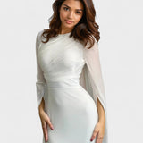 Isabela | Ilga Modestinė Satino Suknelė su Atviromis Rankovėmis