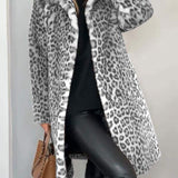 LEIA - Ilgas ir Minkštas Švarkas su Leopardo Raštu