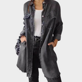 Džinsinė palaidinė su ilgomis rankovėmis ir klasikiniais apykaklėmis