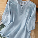 Kissina | Išsiuvinėta medvilninė ir lino blusa