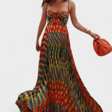 Aria | Maxi suknelė su abstrakčiu raštu be rankovių ir A-line kirpimu