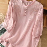 Kissina | Išsiuvinėta medvilninė ir lino blusa