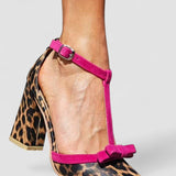 Leontina | Žalios šlepetės su leopardų raštu ir spalvotu akcentu