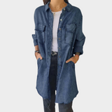 Džinsinė palaidinė su ilgomis rankovėmis ir klasikiniais apykaklėmis