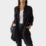 Džinsinė palaidinė su ilgomis rankovėmis ir klasikiniais apykaklėmis