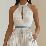 Jessie | Elegantiškas Mėlynas ir Baltas Gėlių Suknelė