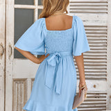 Claire | Vasaros Mėlynas Midi Suknelė su Apsauginiu Diržu