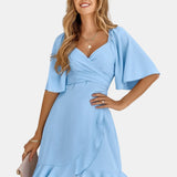 Claire | Mėlynas Midi Suknelė Vasaros su Apvyniojamu Diržu