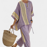 Lorena | Boho Komplektas Iš Lino Ir Bambuko, Elegantiška Levanda