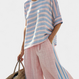 Cecília | Patogus bambuko lino komplektas Daisy rožinės spalvos