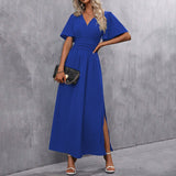 Eterna | Elegantiška Juoda Maxi Suknelė su V Formos Iškirpte, Plačiomis Rankovėmis ir Šonine Iškirpte