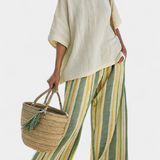 Olívia| Bambuko Lino Komplektas Su Alyvuogių Juostomis