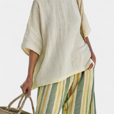 Olívia| Bambuko Lino Komplektas Su Alyvuogių Juostomis