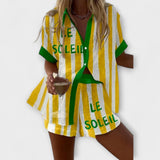 Amália | Vasaros Komplektas Geltonas Dryžuotas Linas