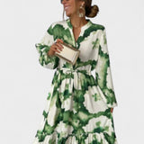 Gabriela | Ilga Elegantiška Suknelė su Ilgomis Rankovėmis ir V Formos Iškirpte