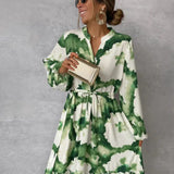 Gabriela | Ilga Elegantiška Suknelė su Ilgomis Rankovėmis ir V Formos Iškirpte