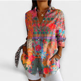 Rafaela™ | Marškiniai su Romantiniu Raštu ir Klasikiniais Mygtukais