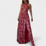 Floraria - Ilga suknelė su halteriu ir atvirais nugaros pečiais