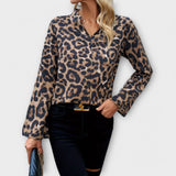 Kat |Kasdienė leopardinė blusa su V formos iškirpte