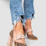 Selveta | Suede šlepetės su leopardų raštu ir stabilia pakulne