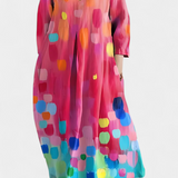 Anne | Skystas Suknelė su V formos Iškirpte ir Spalvingu Raštu