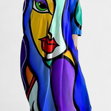 Anne | Skystas Suknelė su V formos Iškirpte ir Spalvingu Raštu