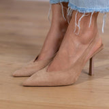 Marlena™ | Nude slingback bateliai su plonu kulnu